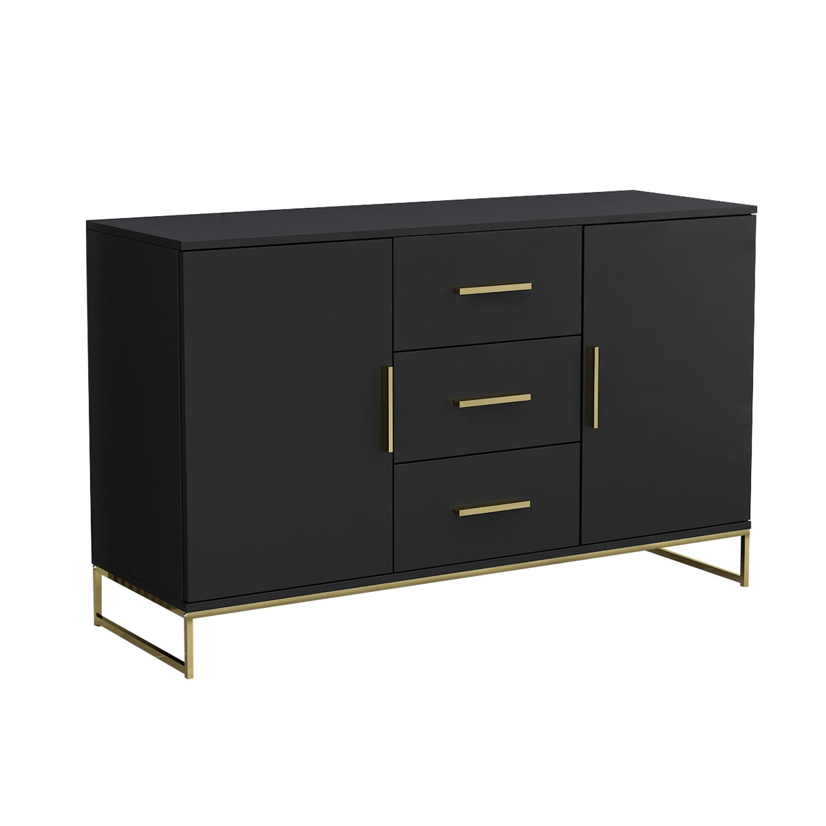 FUFU&GAGA Contemporary Black Composite 3-Drawer Dresser with Doors, Multipurpose Accent Cabinet, Sturdy and Durable, Ample Storage Space