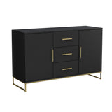 FUFU&GAGA Contemporary Black Composite 3-Drawer Dresser with Doors, Multipurpose Accent Cabinet, Sturdy and Durable, Ample Storage Space