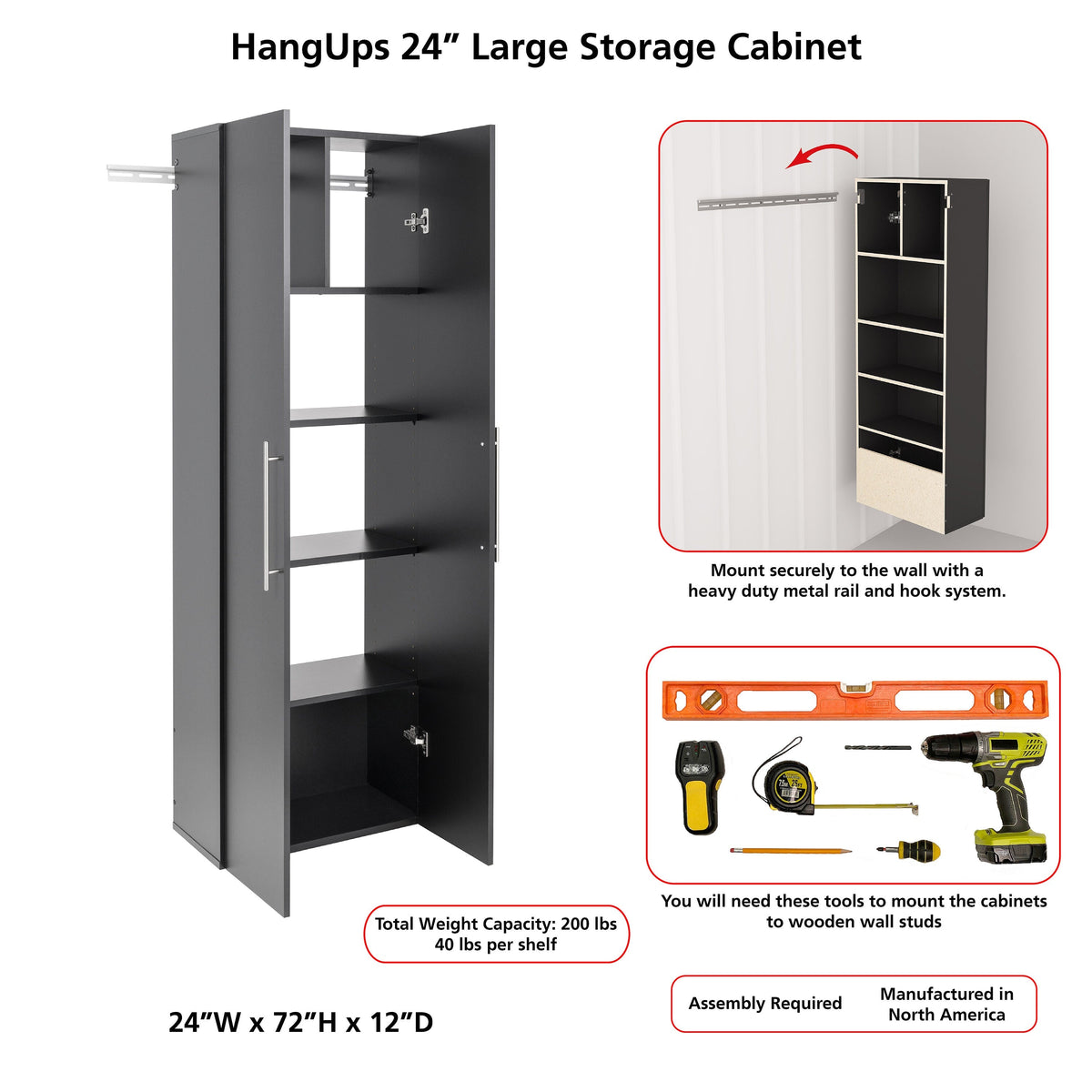 Prepac HangUps 24-in W x 72-in H Wood Composite White Wall-mount Utility Storage Cabinet