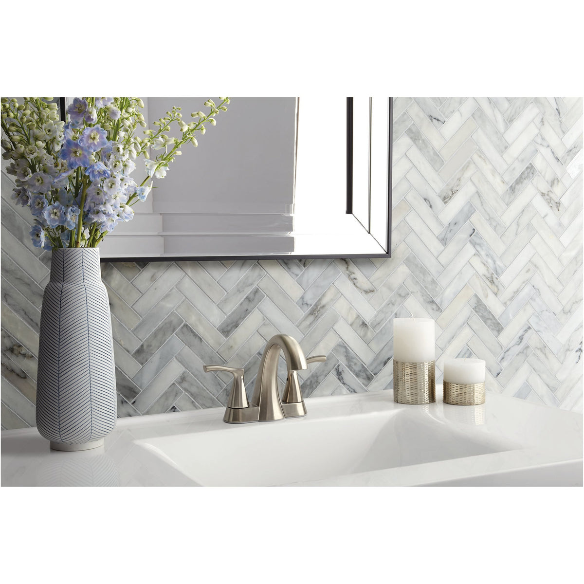 American Olean Genuine Stone Refined White 11-in x 14-in Honed Marble Herringbone Floor and Wall Tile, 0.94 sq ft per Piece