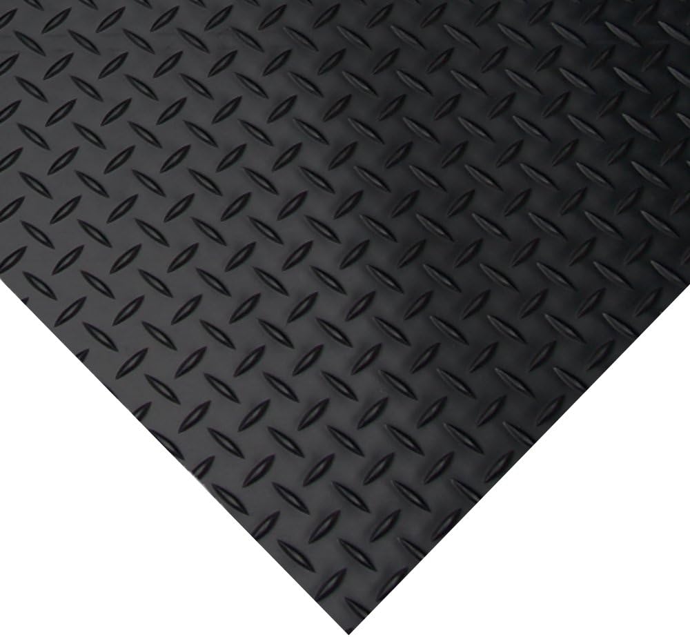 Rubber-Cal "Diamond-Plate" Rubber Flooring Rolls, 3 mm x 4 ft x 4 ft, Black