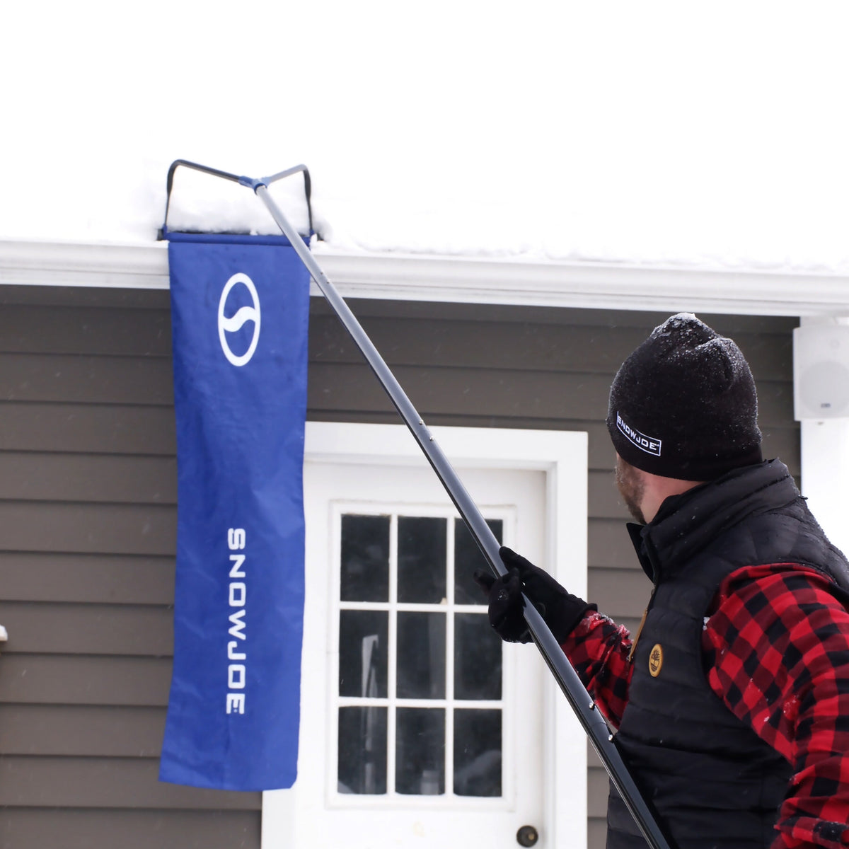 Snow Joe RJ208M Snow Shovel Roof Rake with 22-ft Max Reach, 15 in x 20 ft Polyester Slide