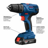 Bosch GSR18V-190B22 18-Volt 1/2-in Cordless Drill/Driver Kit with Charger and 2 Batteries
