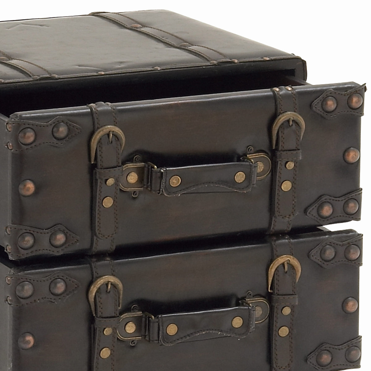 Grayson Lane Black Vintage Faux Leather with Stud Details Cedar 4-Drawer Accent Chest