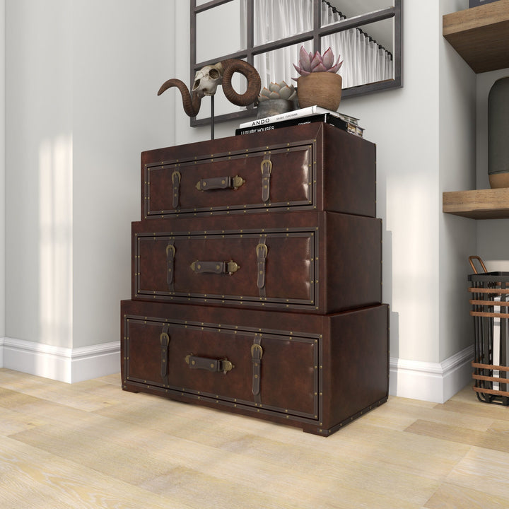 Grayson Lane Brown Vintage Faux Leather 3-Drawer Accent Chest