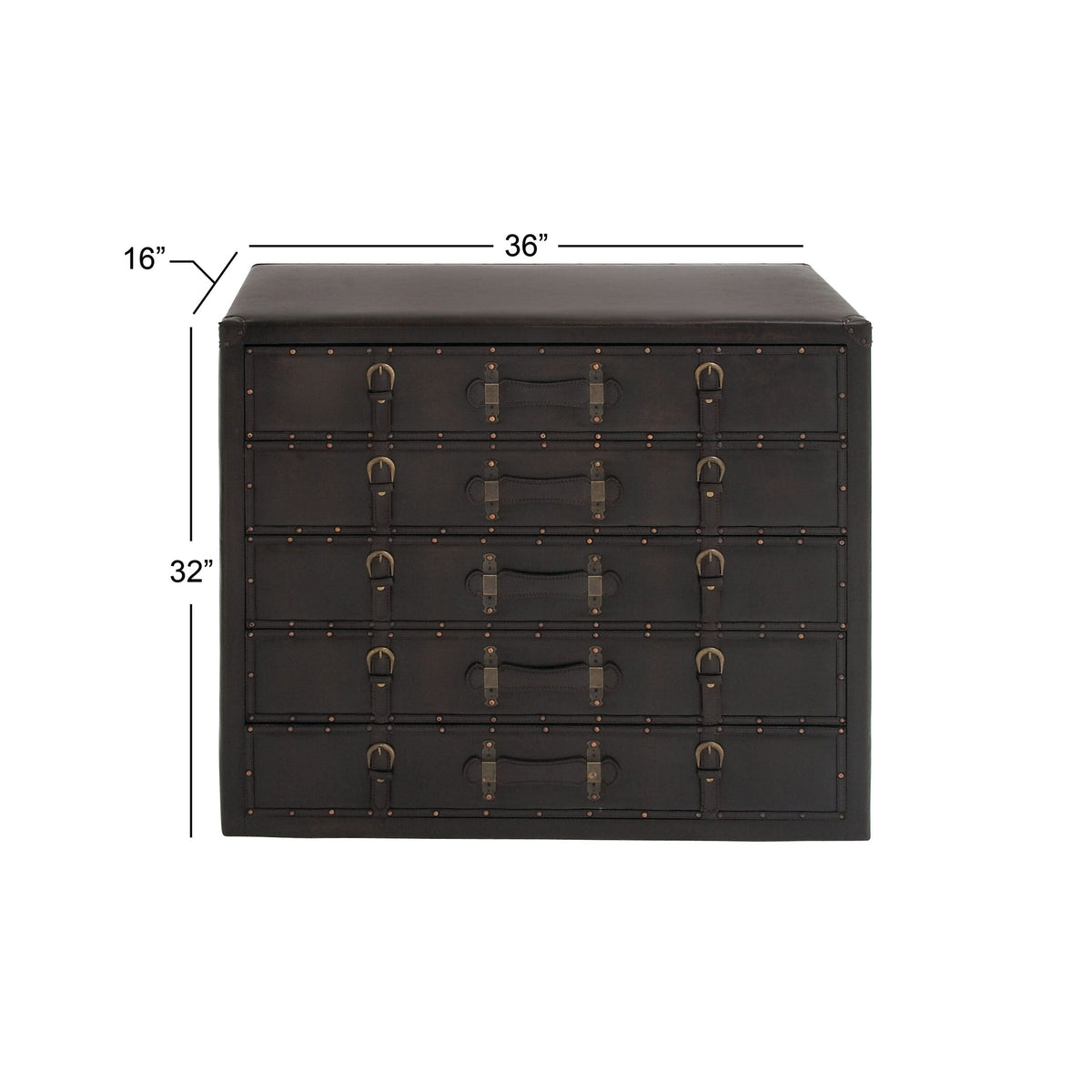 Grayson Lane Black Vintage Faux Leather with Buckles 5-Drawer Accent Chest