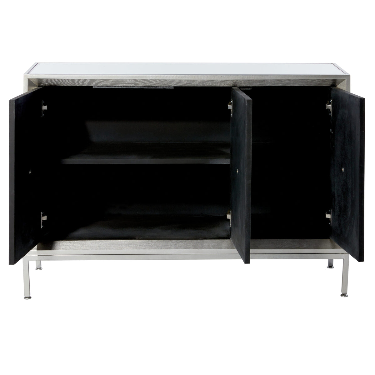 Grayson Lane Gray Upholstered Front Panel 1 Shelf and 3 Doors Accent Chest