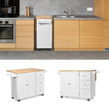 Goplus White Wood Base with Wood Top Rolling Kitchen Cart (30-in x 53.5-in x 36-in)