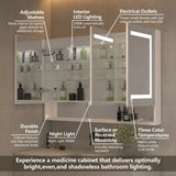 WELLFOR EX5 48-in x 32-in Lighted LED Fog Free Surface/Recessed Mount Silver Mirrored Soft Close Medicine Cabinet with Outlet