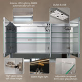 WELLFOR EX5 48-in x 32-in Lighted LED Fog Free Surface/Recessed Mount Silver Mirrored Soft Close Medicine Cabinet with Outlet