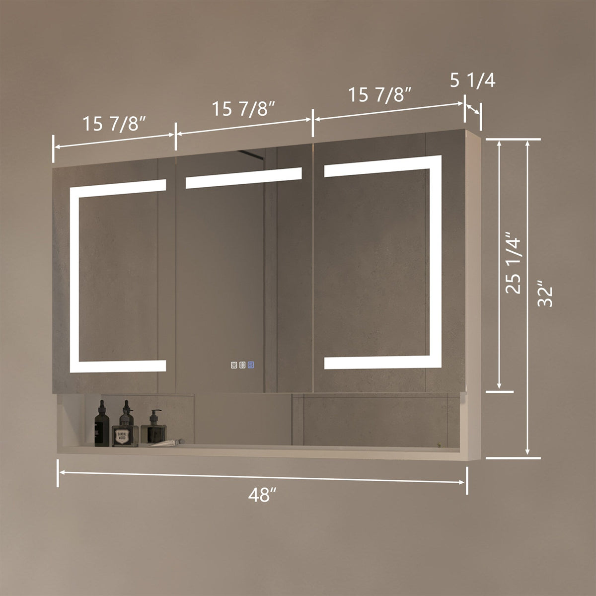 WELLFOR EX5 48-in x 32-in Lighted LED Fog Free Surface/Recessed Mount Silver Mirrored Soft Close Medicine Cabinet with Outlet