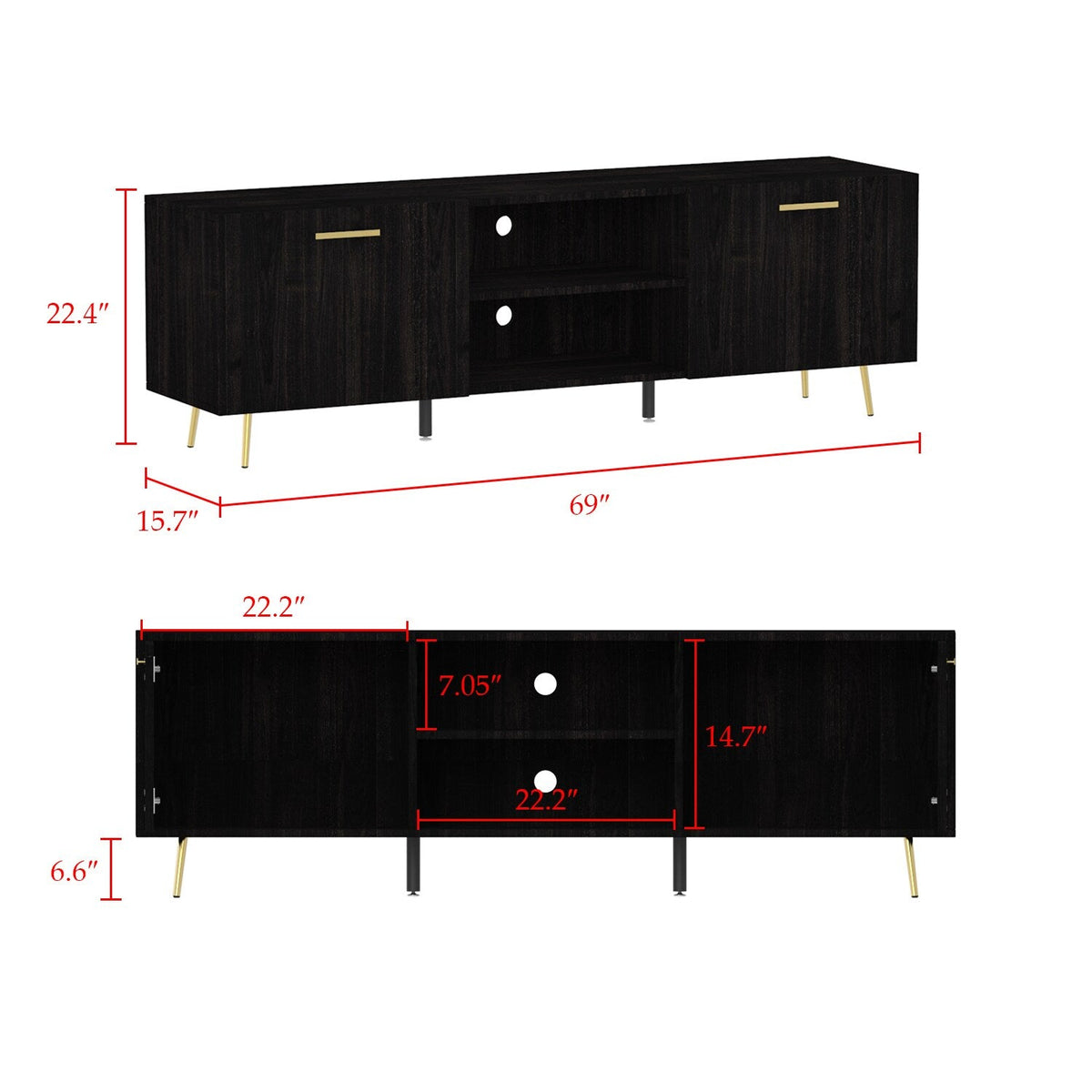 FUFU&GAGA TV Stand Modern/Contemporary Dark Brown Tv Cabinet Integrated Tv Mount (Accommodates TVs up to 70-in)