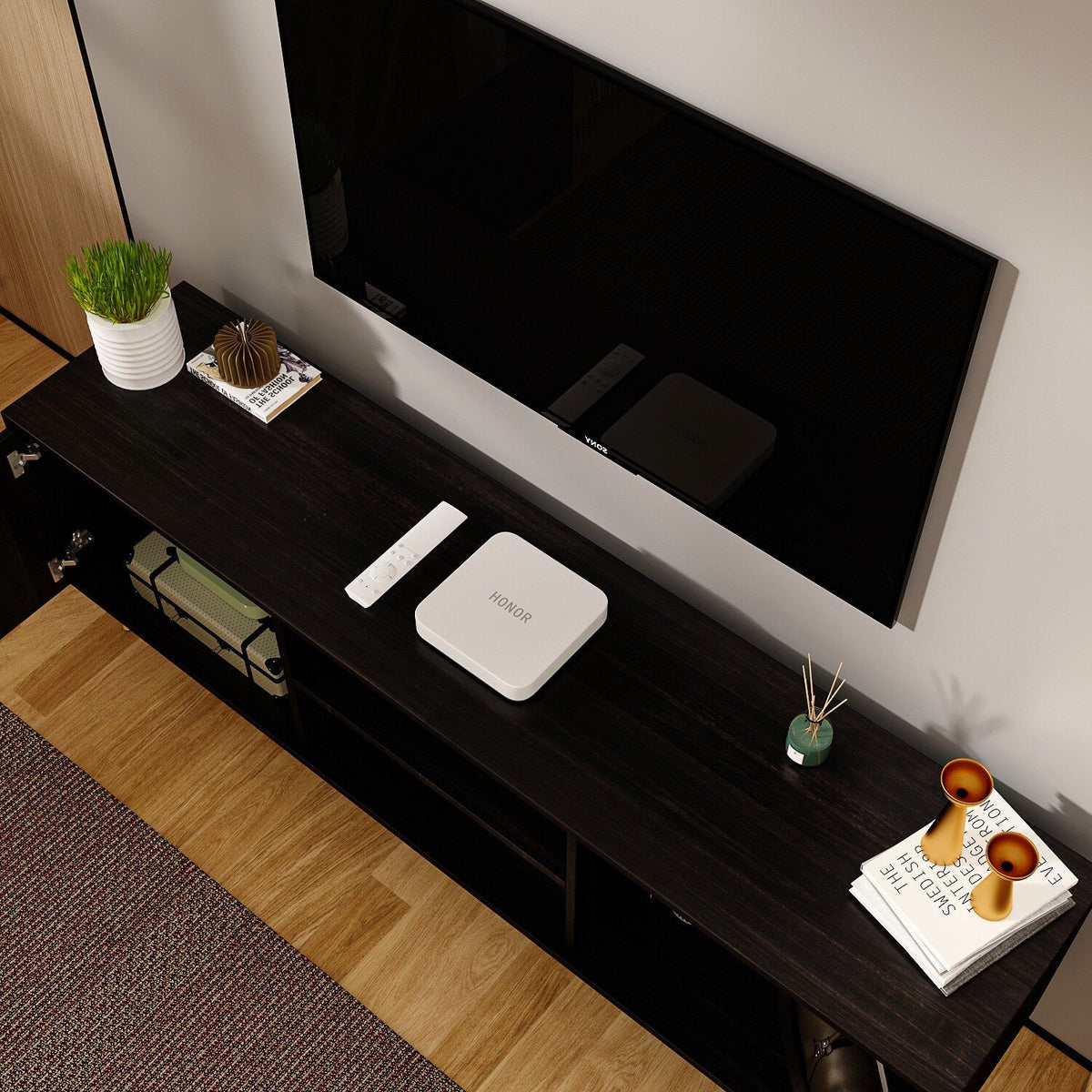 FUFU&GAGA TV Stand Modern/Contemporary Dark Brown Tv Cabinet Integrated Tv Mount (Accommodates TVs up to 70-in)