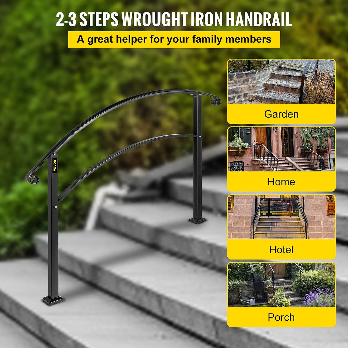 VEVOR Handrails Stair Railing 2-ft x 42-in Black Steel Deck Stair Rail Kit