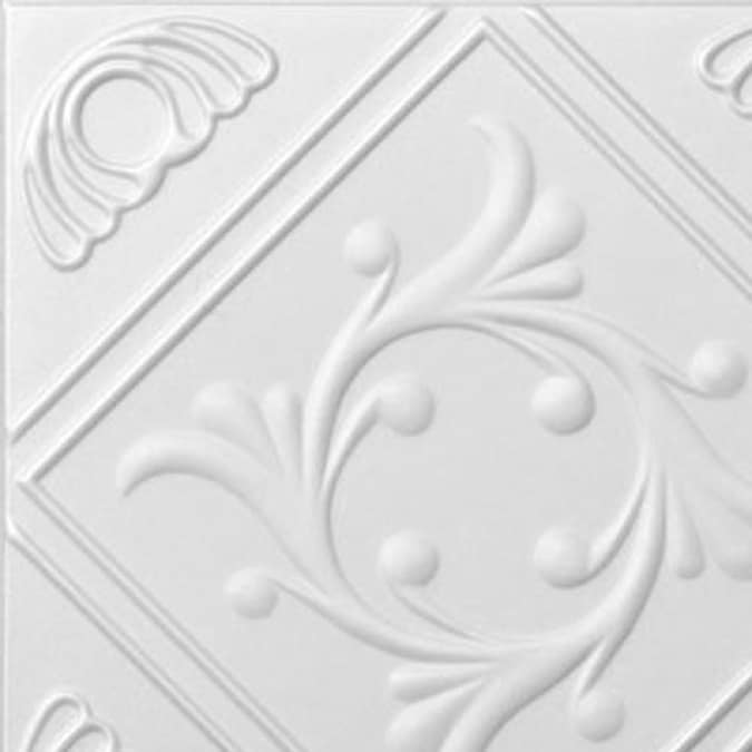 A La Maison Ceilings 1.67-ft x 1.67-ft Diamond Wreath Plain White Polystyrene Surface-mount Ceiling Tile (8-Pack, 21.6-sq ft / Case)