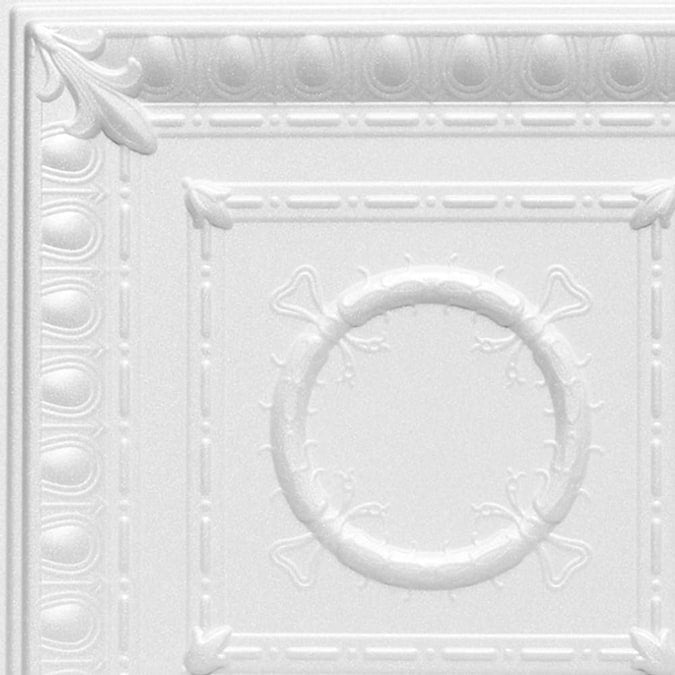 A La Maison Ceilings 1.67-ft x 1.67-ft Romanesque Wreath Plain White Polystyrene Surface-mount Ceiling Tile (8-Pack, 21.6-sq ft / Case)