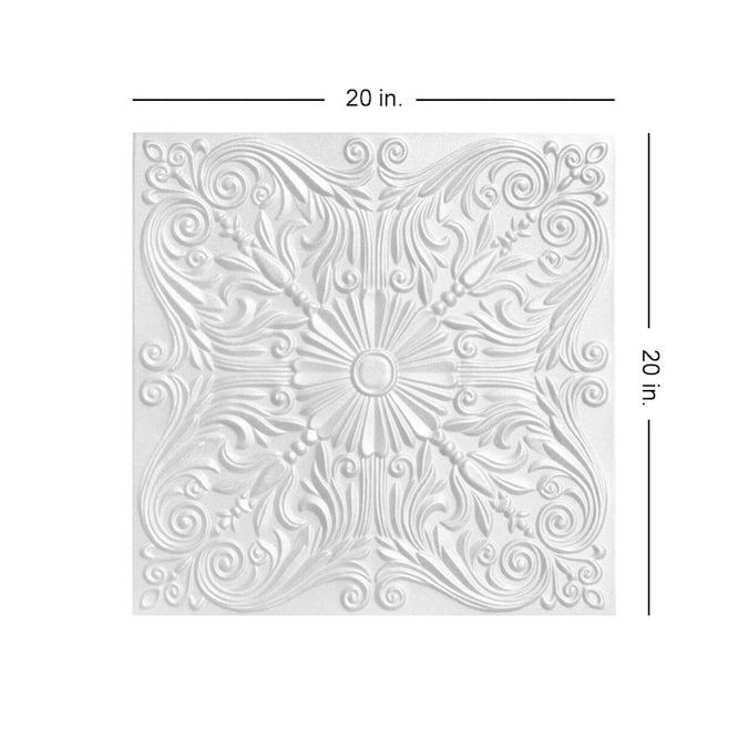 A La Maison Ceilings 1.67-ft x 1.67-ft Spanish Silver Plain White Polystyrene Surface-mount Ceiling Tile (8-Pack, 21.6-sq ft / Case)