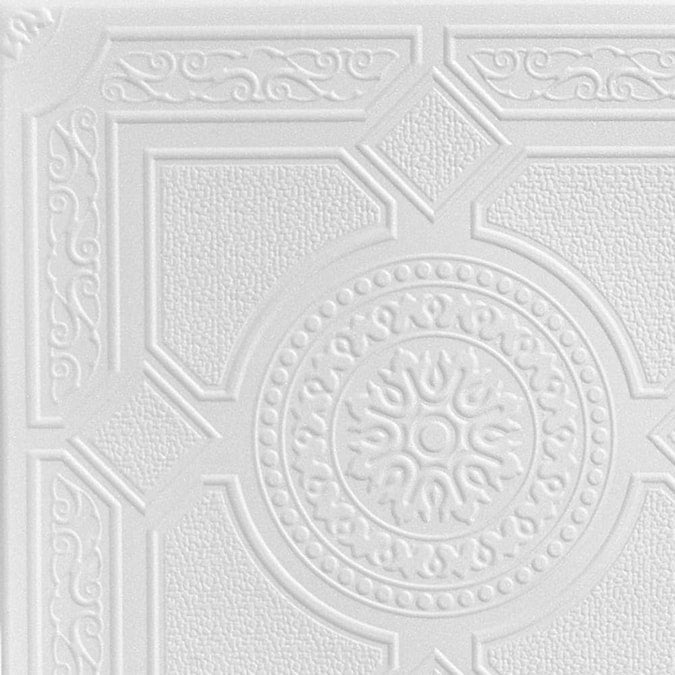 A La Maison Ceilings 1.67-ft x 1.67-ft Kensington Gardens Plain White Polystyrene Surface-mount Ceiling Tile (8-Pack, 21.6-sq ft / Case)