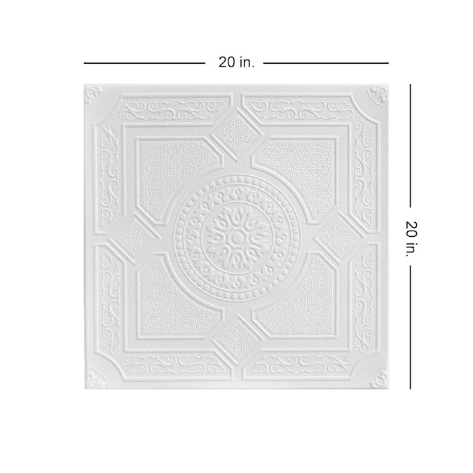 A La Maison Ceilings 1.67-ft x 1.67-ft Kensington Gardens Plain White Polystyrene Surface-mount Ceiling Tile (8-Pack, 21.6-sq ft / Case)