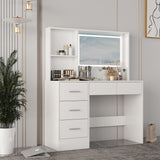 FUFU&GAGA Contemporary Makeup Vanity Table with Sliding Mirror and Adjustable Lights - White, 5 Drawers, 2-Tier Storage Cabinets, Durable MDF Material