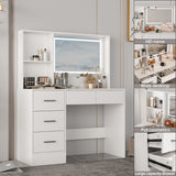 FUFU&GAGA Contemporary Makeup Vanity Table with Sliding Mirror and Adjustable Lights - White, 5 Drawers, 2-Tier Storage Cabinets, Durable MDF Material