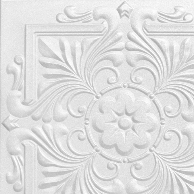 A La Maison Ceilings 1.67-ft x 1.67-ft Victorian Plain White Polystyrene Surface-mount Ceiling Tile (8-Pack, 21.6-sq ft / Case)