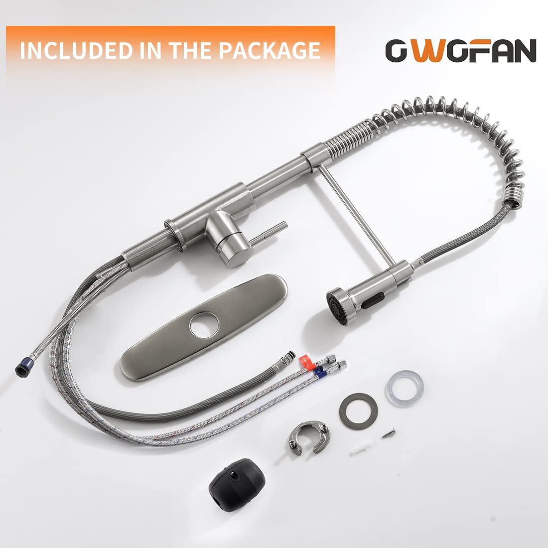 OWOFAN Pull Down Kitchen Faucet, Brushed Nickel Stainless Steel, Single Handle, Dual Function