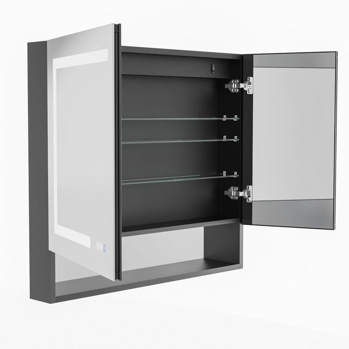WELLFOR BG 30-in x 30-in Lighted LED Fog Free Surface Mount Black Mirrored Soft Close Medicine Cabinet
