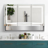 WELLFOR EX5 48-in x 32-in Lighted LED Fog Free Surface/Recessed Mount Silver Mirrored Soft Close Medicine Cabinet with Outlet