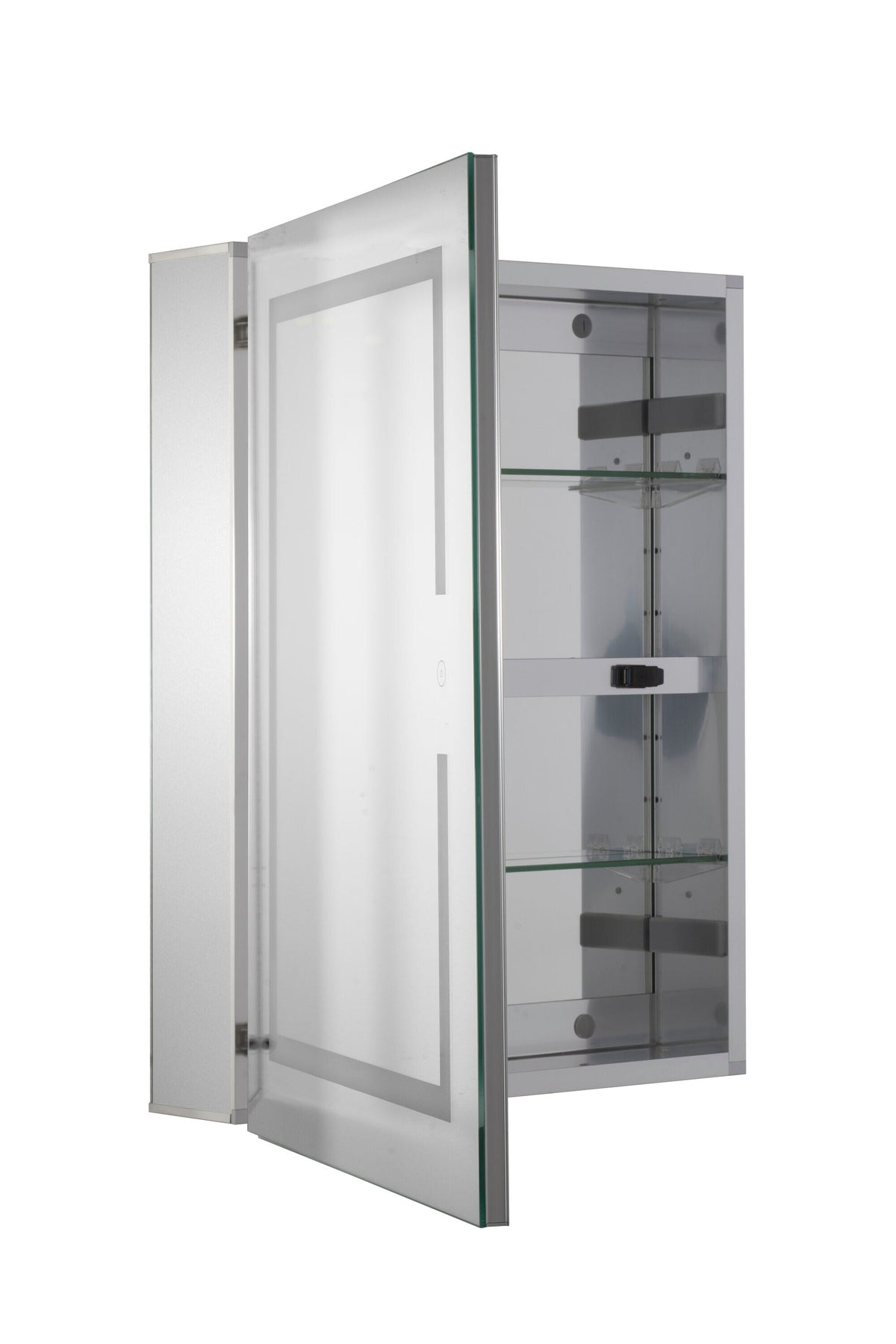 Croydex 20-in x 26-in Lighted LED Fog Free Surface/Recessed Mount Silver Mirrored Soft Close Medicine Cabinet with Outlet