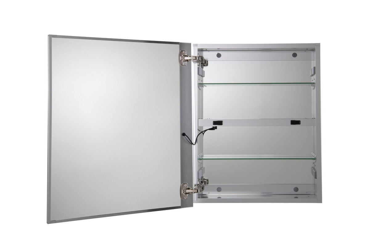 Croydex 20-in x 26-in Lighted LED Fog Free Surface/Recessed Mount Silver Mirrored Soft Close Medicine Cabinet with Outlet