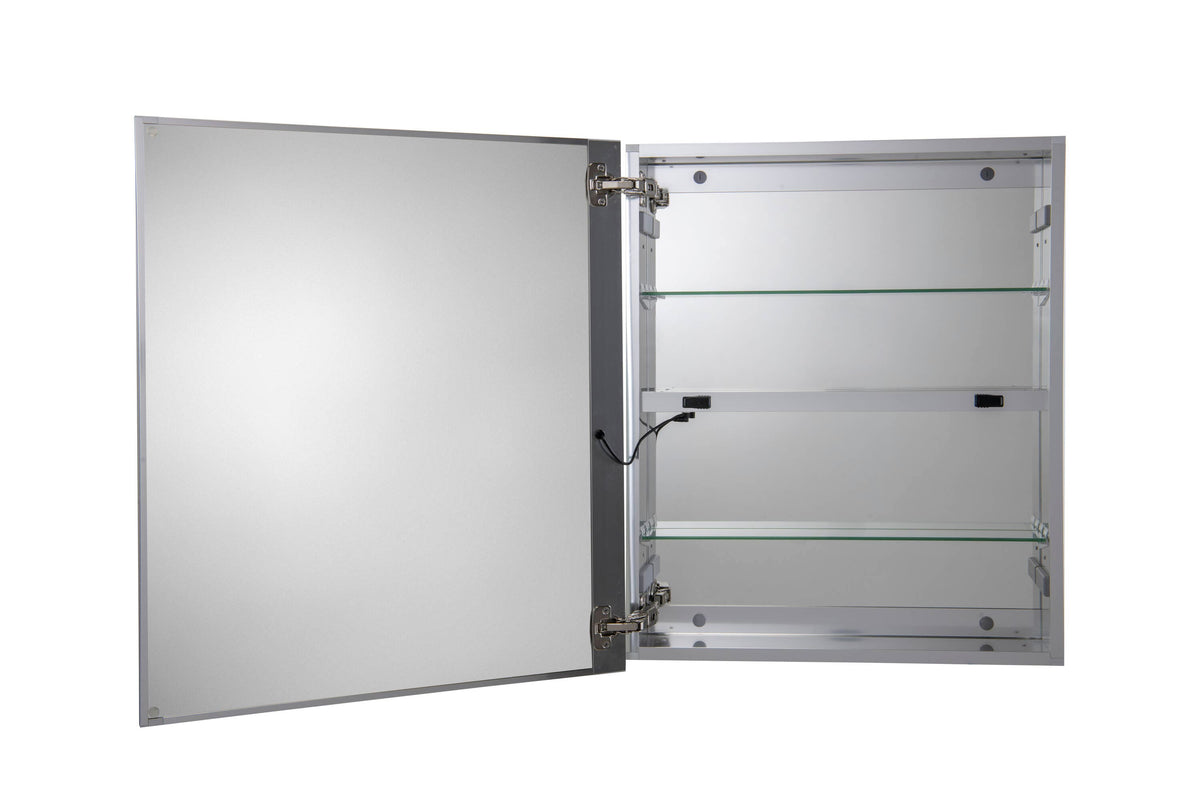 Croydex 24-in x 30-in Lighted LED Fog Free Surface/Recessed Mount Silver Mirrored Soft Close Medicine Cabinet with Outlet