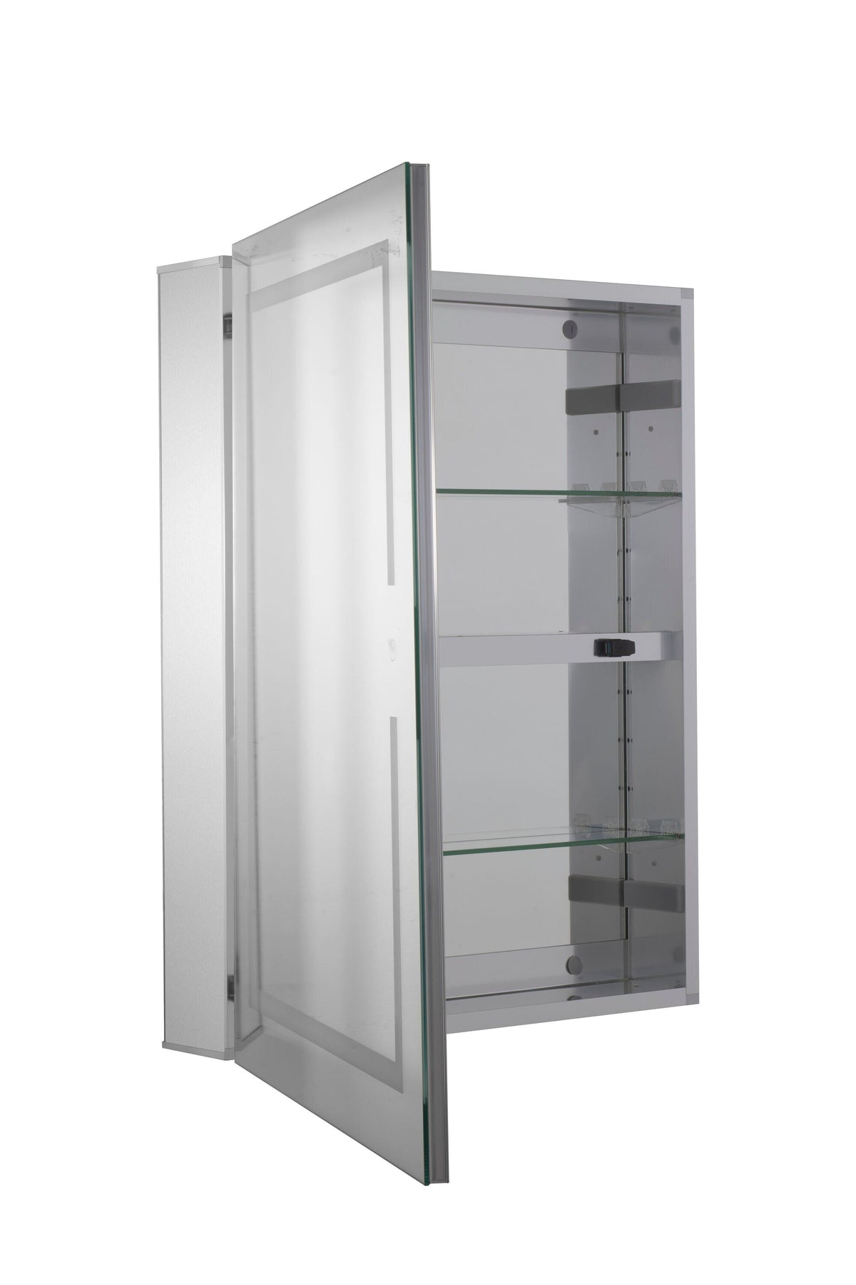 Croydex 24-in x 30-in Lighted LED Fog Free Surface/Recessed Mount Silver Mirrored Soft Close Medicine Cabinet with Outlet