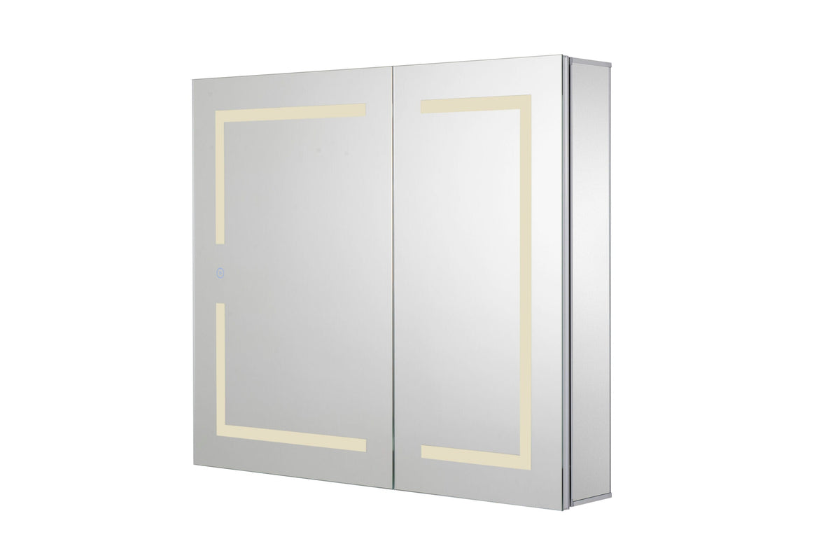 Croydex 30-in x 26-in Lighted LED Fog Free Surface/Recessed Mount Silver Mirrored Soft Close Medicine Cabinet with Outlet