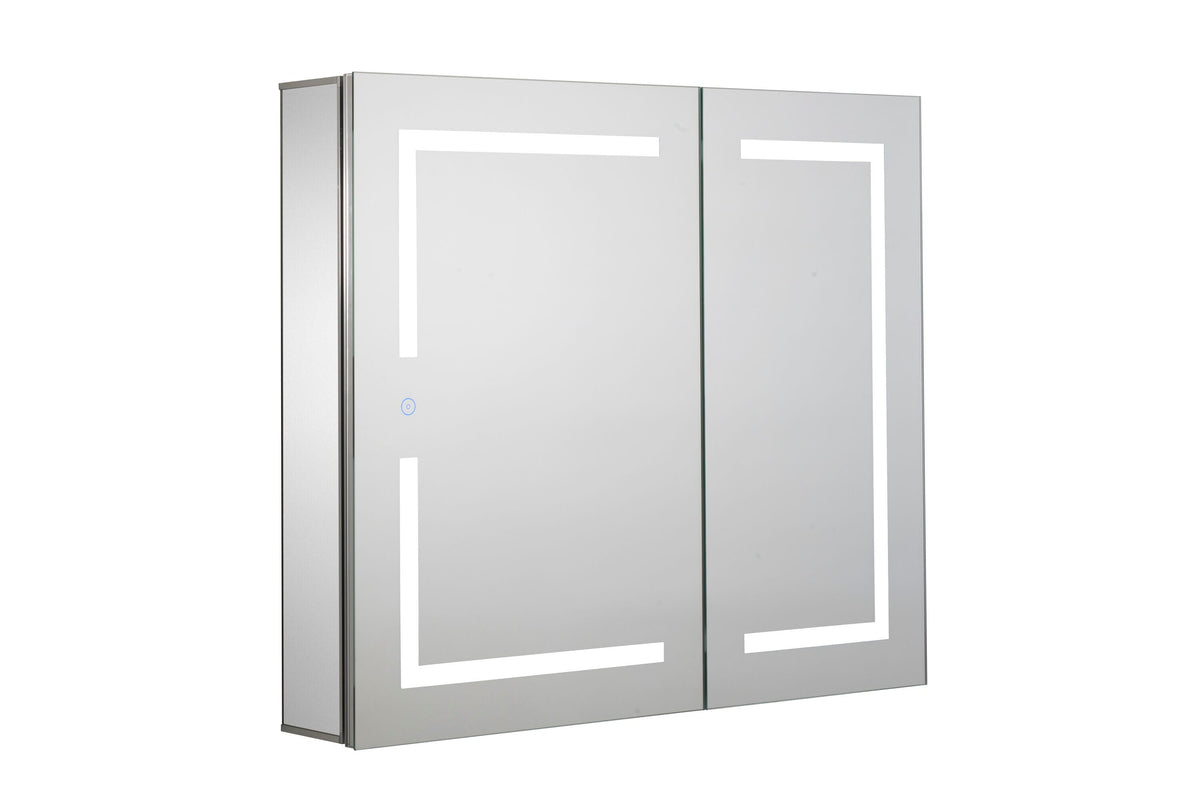 Croydex 30-in x 26-in Lighted LED Fog Free Surface/Recessed Mount Silver Mirrored Soft Close Medicine Cabinet with Outlet