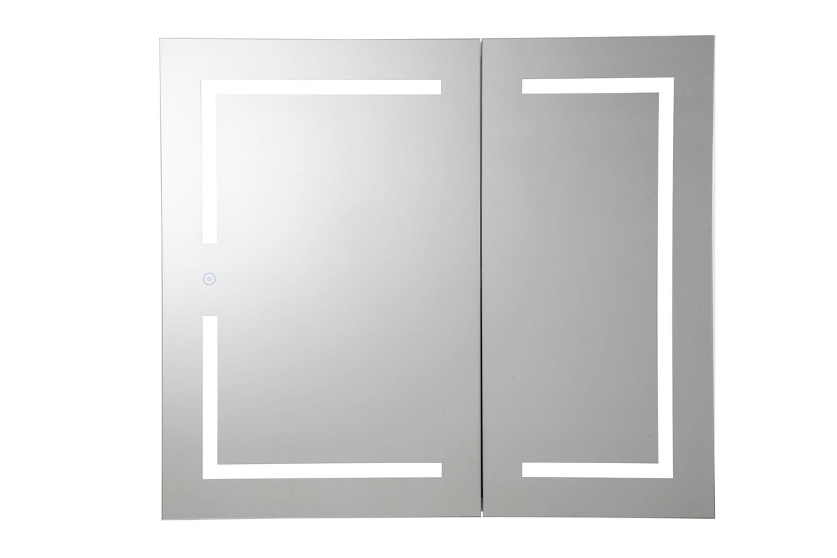Croydex 30-in x 26-in Lighted LED Fog Free Surface/Recessed Mount Silver Mirrored Soft Close Medicine Cabinet with Outlet