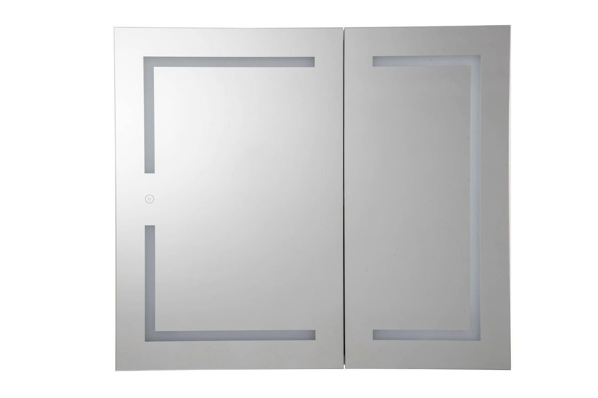 Croydex 30-in x 26-in Lighted LED Fog Free Surface/Recessed Mount Silver Mirrored Soft Close Medicine Cabinet with Outlet