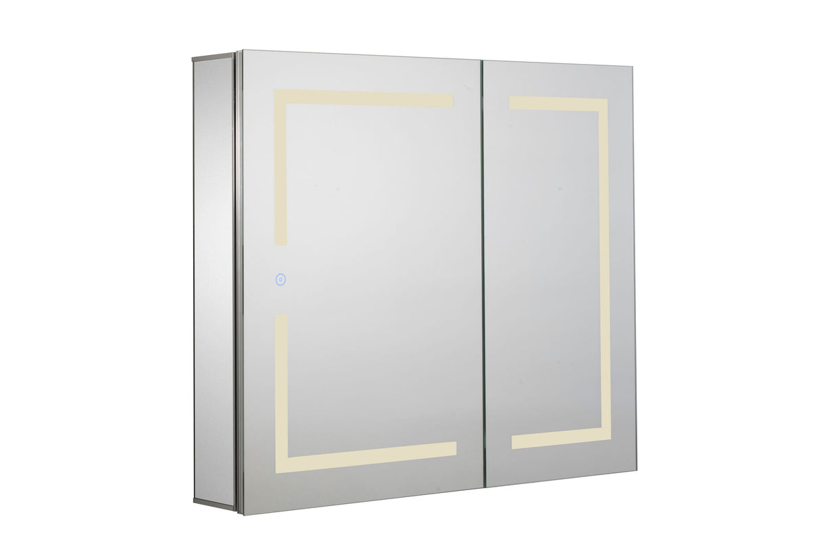 Croydex 30-in x 26-in Lighted LED Fog Free Surface/Recessed Mount Silver Mirrored Soft Close Medicine Cabinet with Outlet
