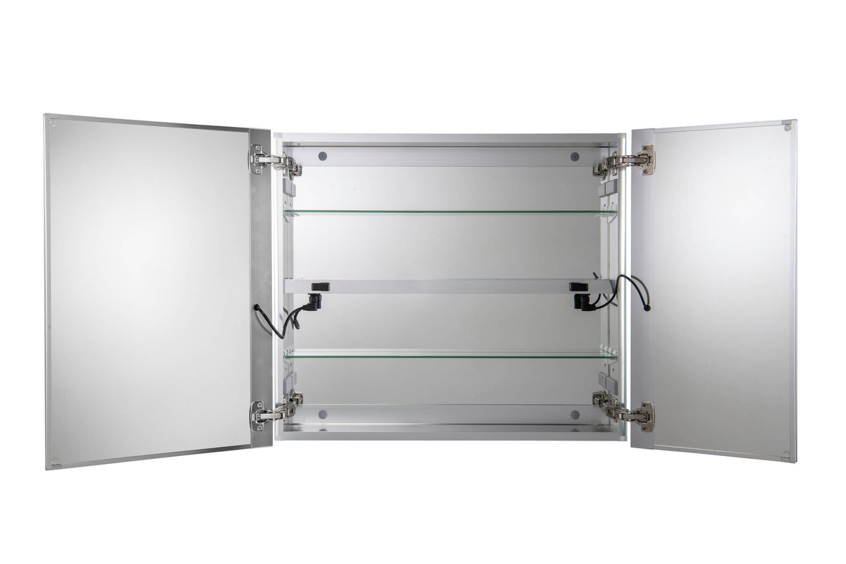 Croydex 30-in x 26-in Lighted LED Fog Free Surface/Recessed Mount Silver Mirrored Soft Close Medicine Cabinet with Outlet