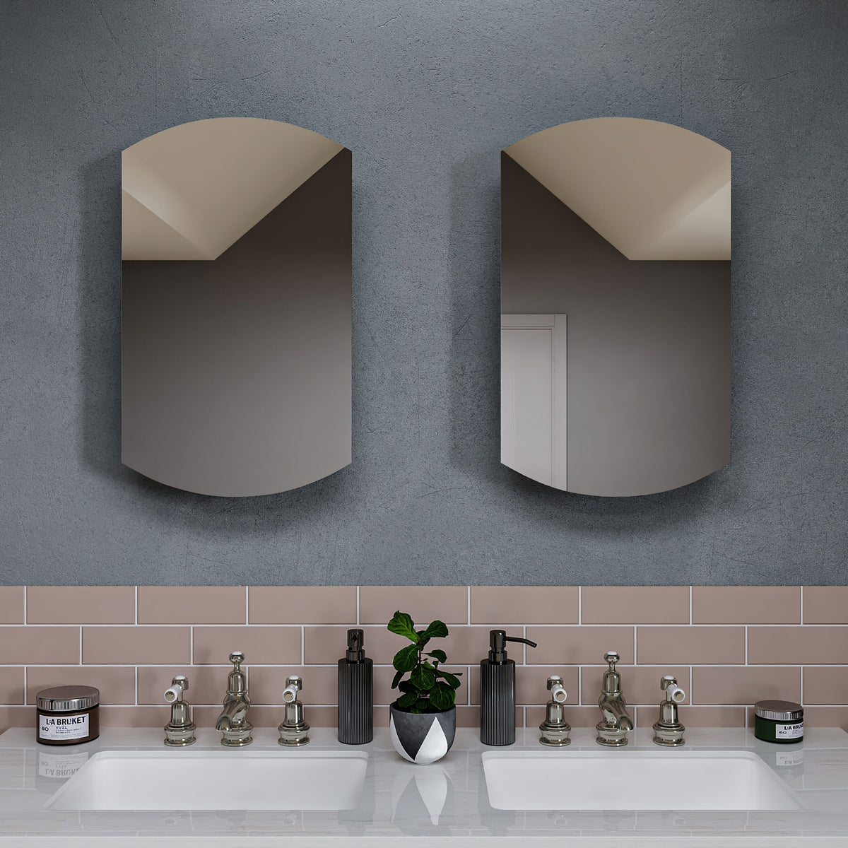 Croydex 16-in x 26-in Surface/Recessed Mount Silver Mirrored Arched Medicine Cabinet