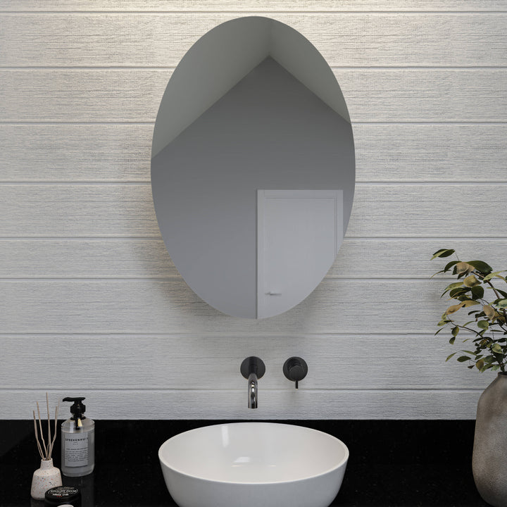 Croydex 21-in x 31-in Surface/Recessed Mount Silver Mirrored Oval Medicine Cabinet