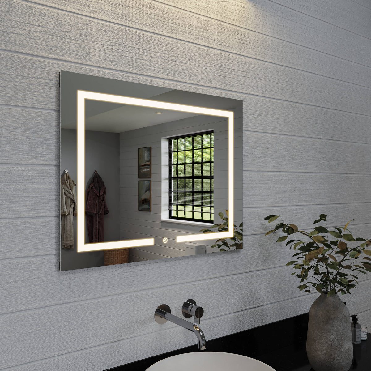 Croydex 24-in x 30-in Lighted LED Fog Free Surface/Recessed Mount Silver Mirrored Soft Close Medicine Cabinet with Outlet