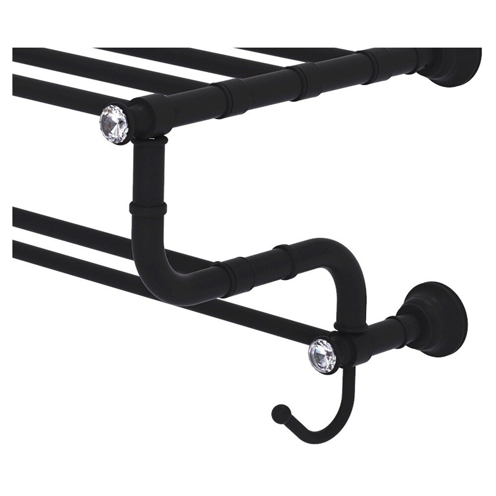 Allied Brass Carolina Crystal Collection 36-in Towel Shelf with Double Towel Bar in Matte Black
