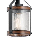 Kichler Barrington 4-Light Distressed Black and Wood Tone Rustic Seeded Glass Cylinder Medium Hanging Pendant Light
