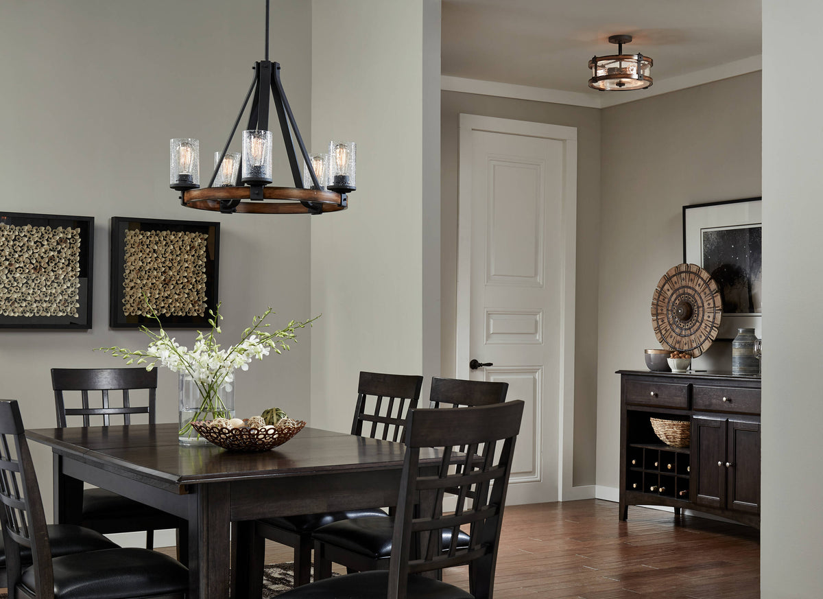 Kichler Barrington 14.75-in Distressed Black and Wood Tone Rustic Semi-Flush Mount Light, 3-Light