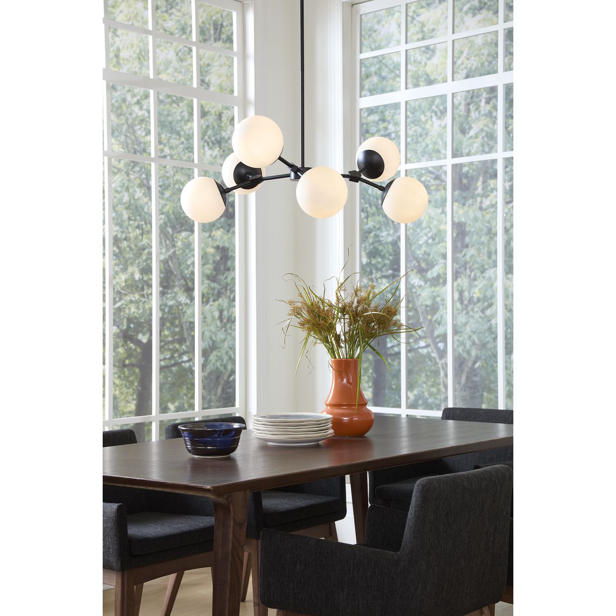 Progress Lighting Haas 6-Light Matte Black Mid-century Chandelier
