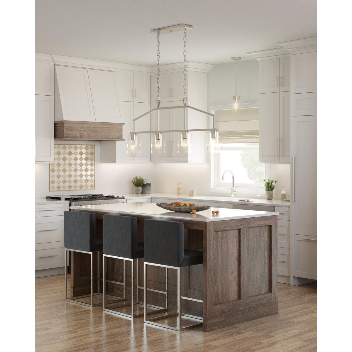 Progress Lighting Goodwin 4-Light Brushed Nickel Farmhouse Clear Glass Linear Large Hanging Kitchen Island Light