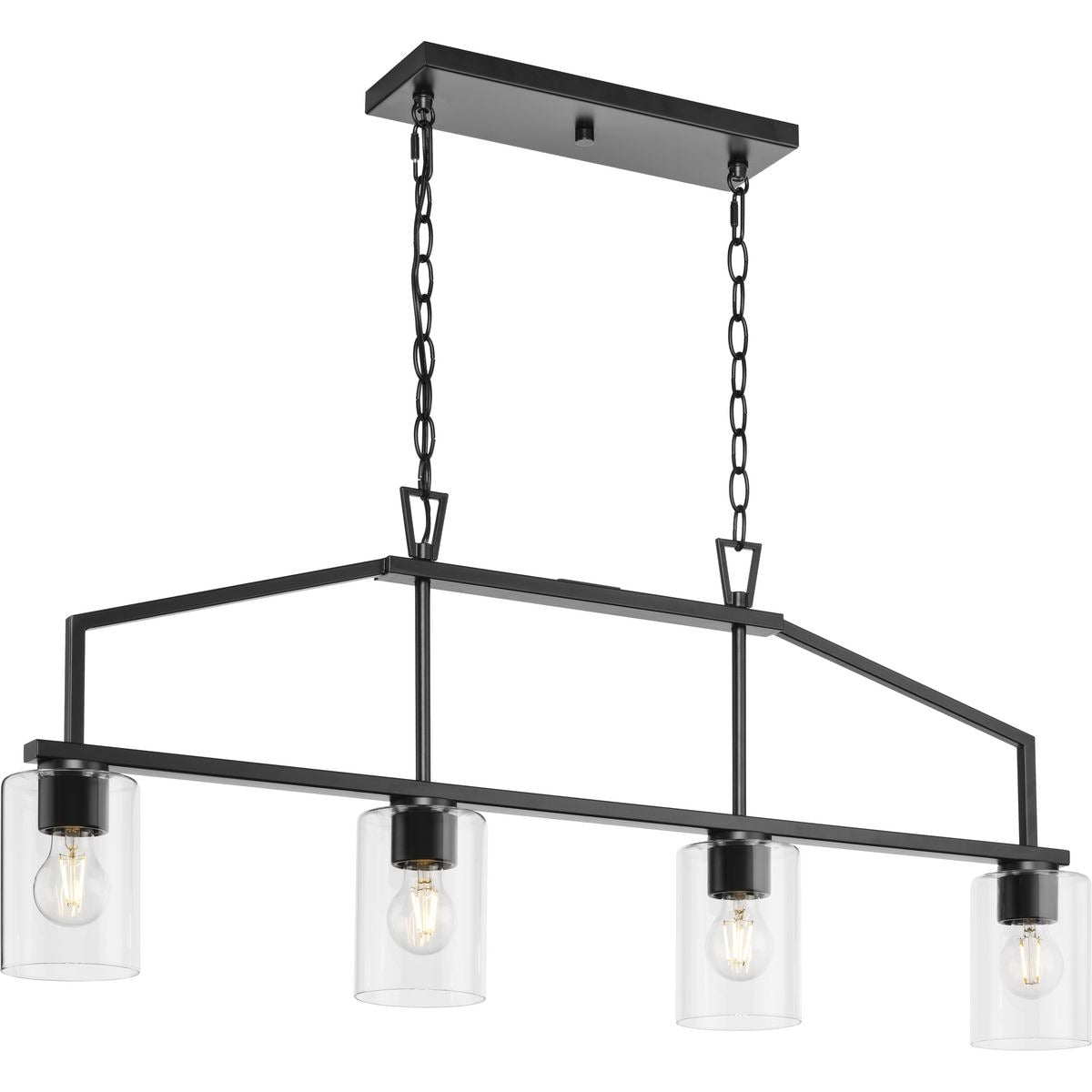 Progress Lighting Goodwin 4-Light Matte Black Farmhouse Clear Glass Linear Large Hanging Kitchen Island Light