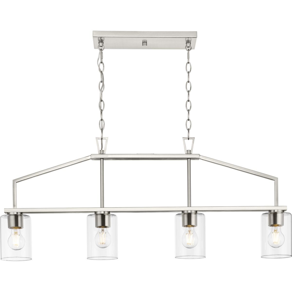 Progress Lighting Goodwin 4-Light Brushed Nickel Farmhouse Clear Glass Linear Large Hanging Kitchen Island Light