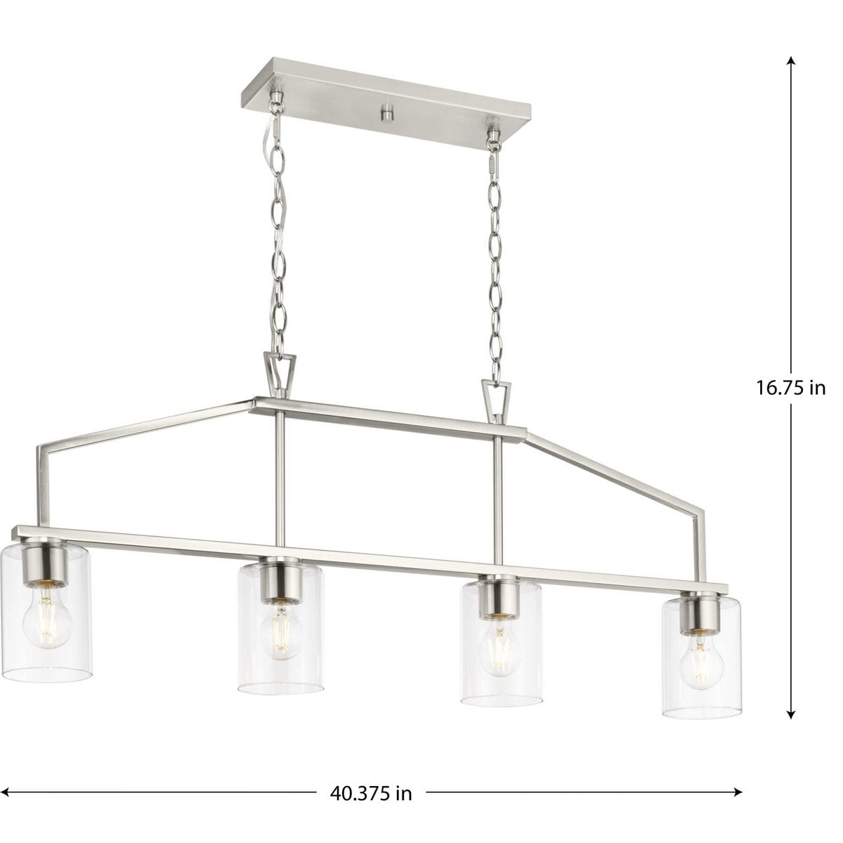 Progress Lighting Goodwin 4-Light Brushed Nickel Farmhouse Clear Glass Linear Large Hanging Kitchen Island Light